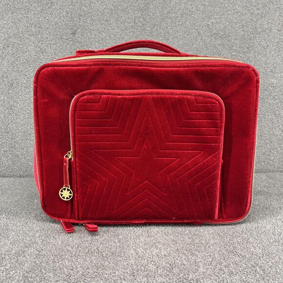 Estée Lauder Red Velvet Star Cosmetic Travel Train Bag Gold Zipper Recycled - Picture 1 of 14